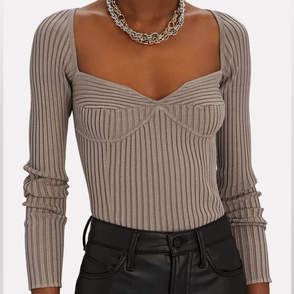 Jonathan Simkhai Tops - JONATHAN SIMKHAI Brown Sammy Bustier Knit Rib Knit Top